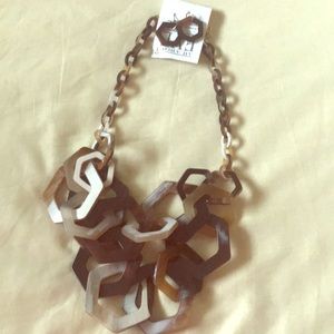 Layered hexagon necklace and earrings